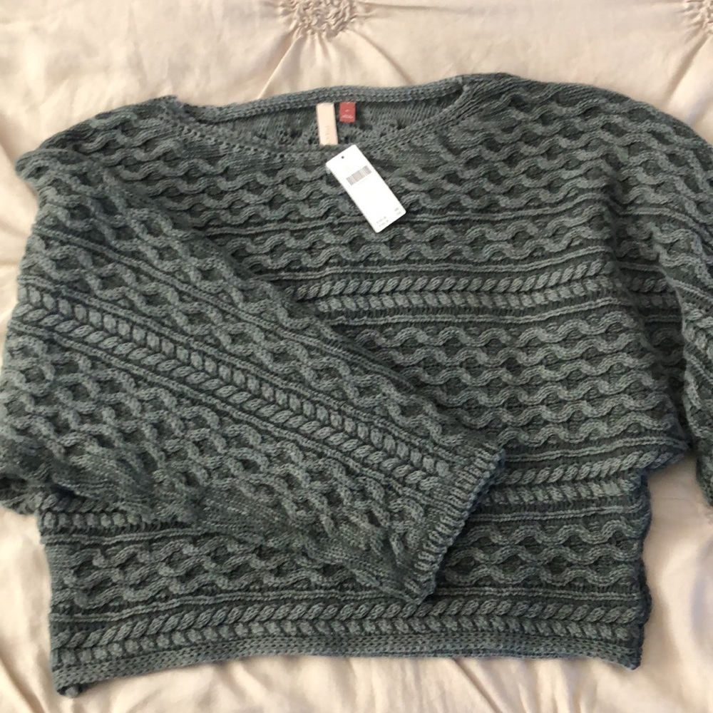 Pilcro Anthropologie green crop 100% cotton XL sweater NWT - Picture 3 of 10